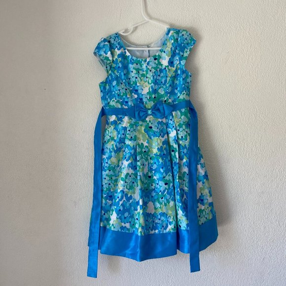 3/$30 Girls Stylish Jona Michelle Blue and Green Flower Dress Size 6 - Picture 1 of 3